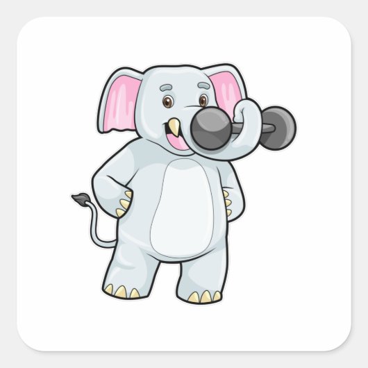 Elephant tijdens strakke training met Dumbbell Vierkante Sticker (Voorkant)