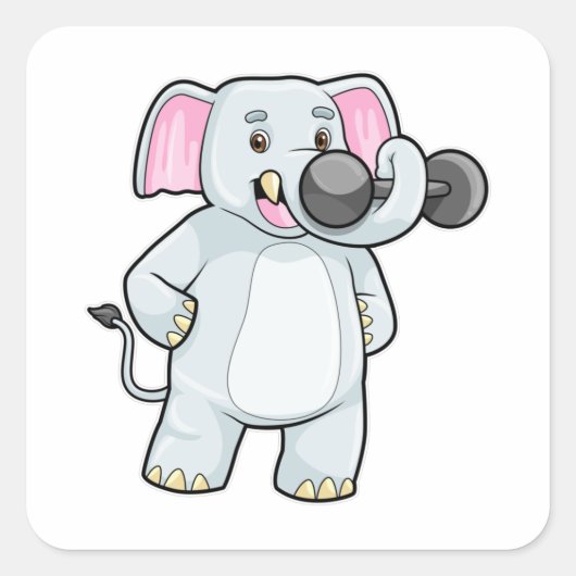 Elephant tijdens strakke training met Dumbbell Vierkante Sticker (Voorkant)