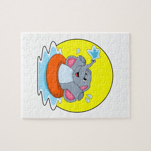 Elephant tijdens zwemmen met Lifebuoy Legpuzzel (Horizontaal)