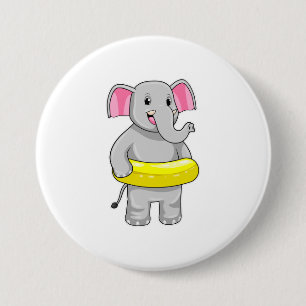 Elephant tijdens zwemmen met Lifebuoy Ronde Button 7,6 Cm