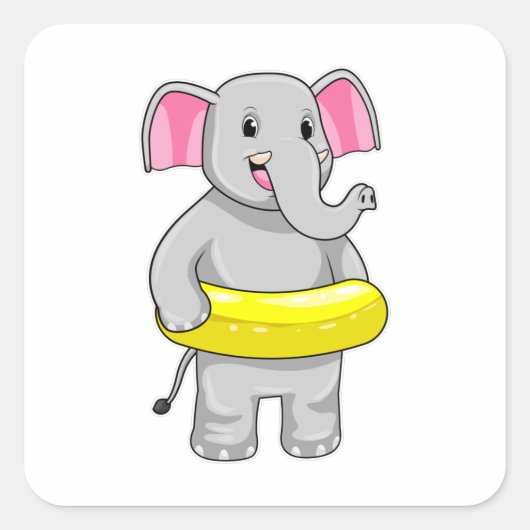 Elephant tijdens zwemmen met Lifebuoy Vierkante Sticker (Voorkant)