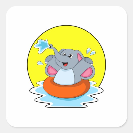 Elephant tijdens zwemmen met Lifebuoy Vierkante Sticker (Voorkant)