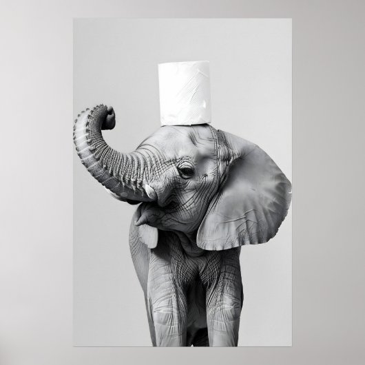 Elephant Toilet Paper Roll Print, Funny Bathroom Poster (Voorkant)