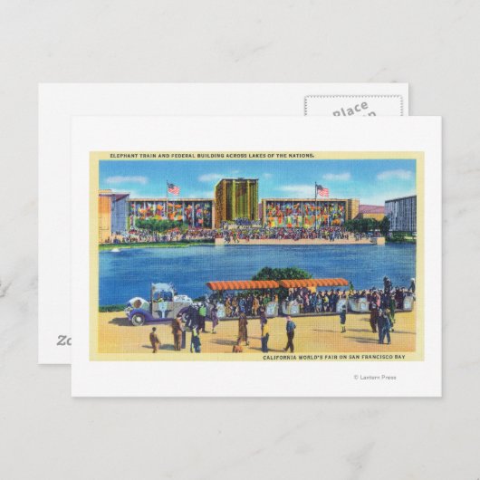 Elephant Train en Federal Bldg, CA Worlds Fair Briefkaart (Voorkant / Achterkant)