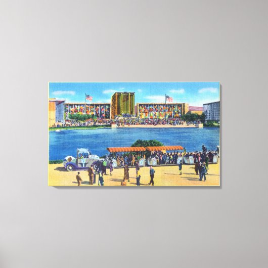 Elephant Train en Federal Bldg, CA Worlds Fair Canvas Afdruk (Voorkant)