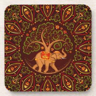 Elephant Tree of life in Mandala Bier Onderzetter