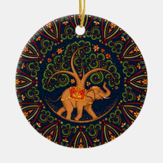 Elephant Tree of life in Mandala Keramisch Ornament (Voorkant)