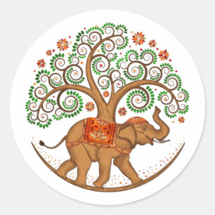 Elephant Tree of life in Mandala Ronde Sticker