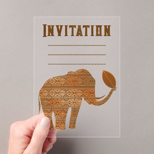 Elephant Tribal Kunstontwerp Acryl Uitnodigingen (Insitu (Draagbaar))