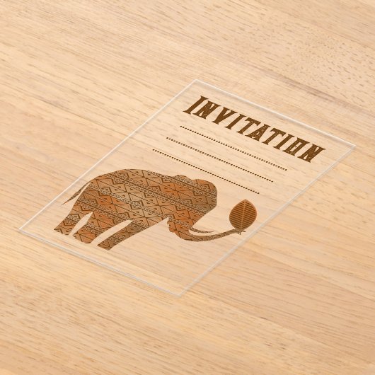 Elephant Tribal Kunstontwerp Acryl Uitnodigingen (Laagn)