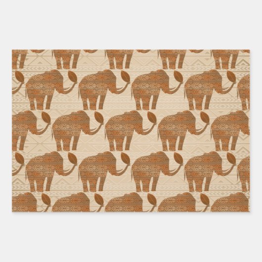 Elephant Tribal Kunstontwerp Inpakpapier Vel (Voorkant 3)
