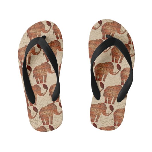 Elephant Tribal Kunstontwerp Kinder Teenslippers (Voetbed)