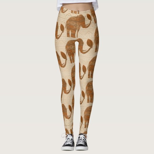 Elephant Tribal Kunstontwerp Leggings (Voorkant)