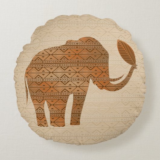 Elephant Tribal Kunstontwerp Rond Kussen (Voorkant)