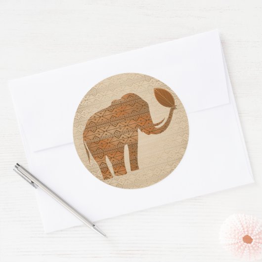 Elephant Tribal Kunstontwerp Ronde Sticker (Envelop)