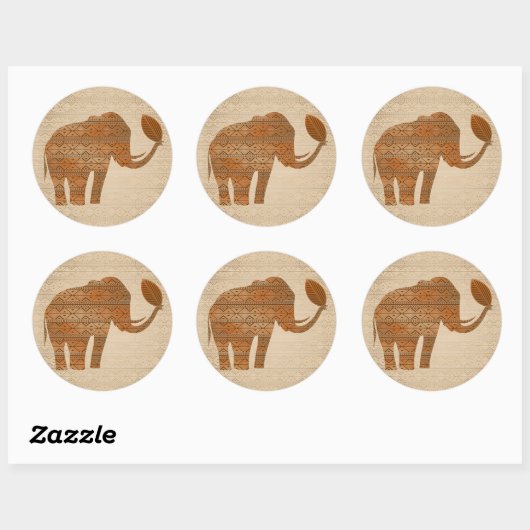 Elephant Tribal Kunstontwerp Ronde Sticker (Vel)