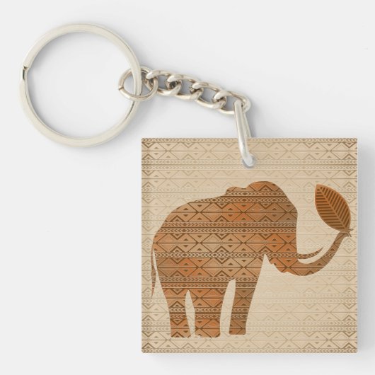 Elephant Tribal Kunstontwerp Sleutelhanger (voorkant)