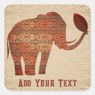 Elephant Tribal Kunstontwerp Vierkante Sticker