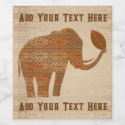 Elephant Tribal Kunstontwerp Wijn Etiket (Enkel label)