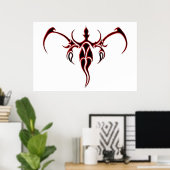 Elephant Tribal Tattoo - rood en zwart Poster (Thuiskantoor)