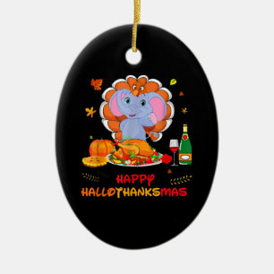 Elephant Turkey Thankgiving Funny Wine Happy Hallo Keramisch Ornament
