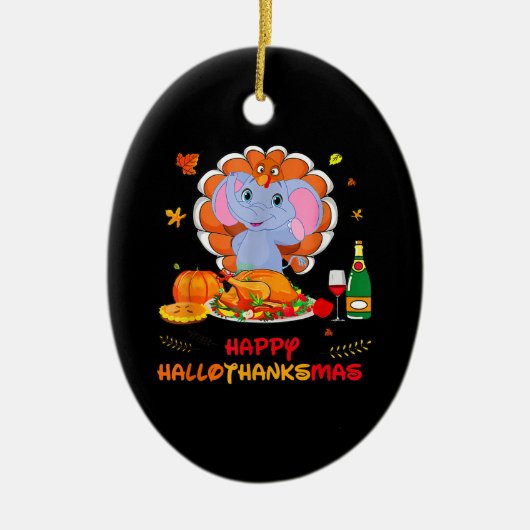 Elephant Turkey Thankgiving Funny Wine Happy Hallo Keramisch Ornament (Voorkant)