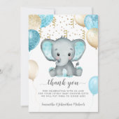 Elephant Turquiose Balloons Baby shower Dank u Bedankkaart (Voorkant)
