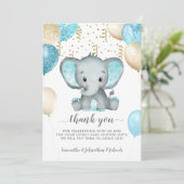 Elephant Turquiose Balloons Baby shower Dank u Bedankkaart (Staand voorkant)