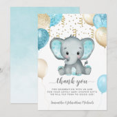 Elephant Turquiose Balloons Baby shower Dank u Bedankkaart (Voorkant / Achterkant)