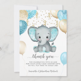 Elephant Turquiose Balloons Baby shower Dank u Bedankkaart