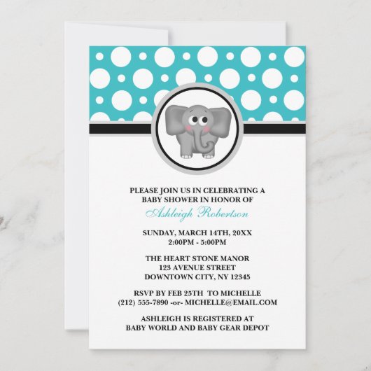 Elephant Turquoise Polka Dot Baby shower Kaart (Voorkant)