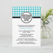 Elephant Turquoise & White Houndstooth Baby shower Kaart (Staand voorkant)