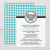 Elephant Turquoise & White Houndstooth Baby shower Kaart (Voorkant / Achterkant)