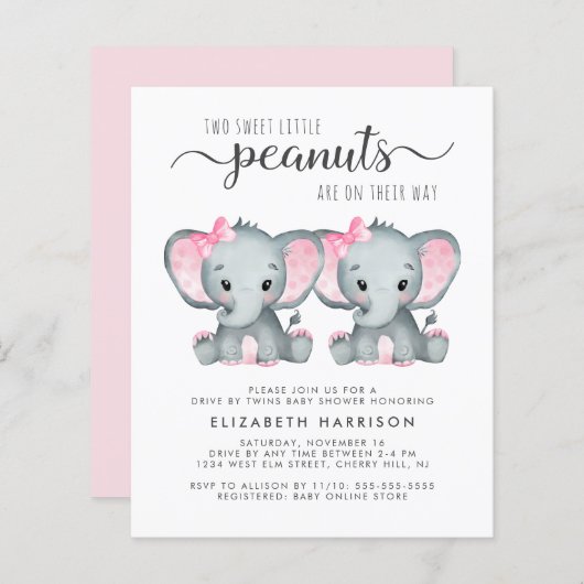 Elephant Twin Baby Girls Drive by Shower nodigt u  (Voorkant / Achterkant)