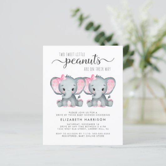 Elephant Twin Baby Girls Drive by Shower nodigt u  (Staand voorkant)