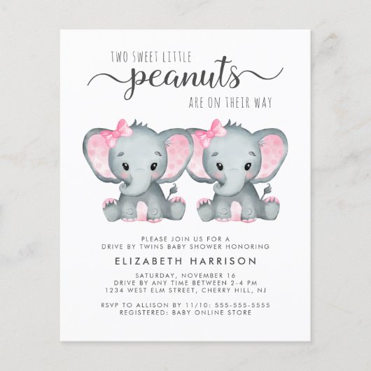 Elephant Twin Baby Girls Drive by Shower nodigt u  (Voorkant)