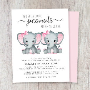 Elephant Twin Baby Girls Showby Mail Invitation