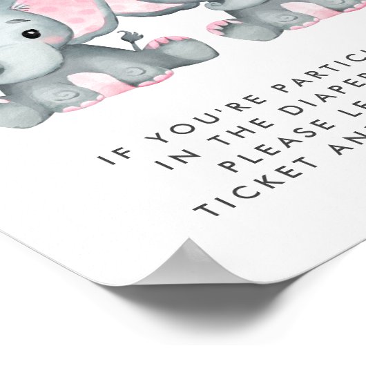 Elephant Twin Baby Girls Shower Diaper Raffle Poster (Hoek)