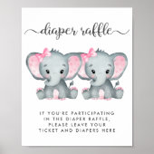 Elephant Twin Baby Girls Shower Diaper Raffle Poster (Voorkant)