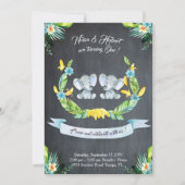 Elephant twin boy Invitation, Floral, Baby 1st Kaart (Voorkant)