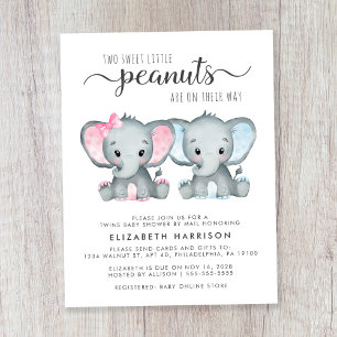 Elephant Twin Boy Meisje Baby shower per mail Uitn