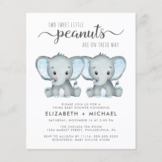 Elephant Twin Boys Baby Couples Shower Invitation (Voorkant)