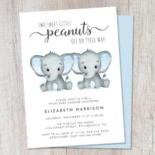 Elephant Twin Boys Baby shower Kaart