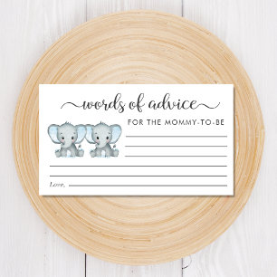 Elephant Twin Boys Baby shower Woorden van advies Informatiekaartje