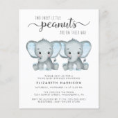 Elephant Twin Boys Baby Sprinkle Budget Uitnodigen (Voorkant)