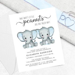 Elephant Twin Boys Baby Sprinkle Budget Uitnodigen