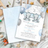 Elephant Twin Boys Ballon Baby shower Uitnodiging