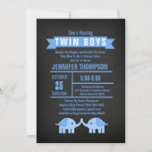 Elephant Twin Boys Chalkboard Baby shower Kaart (Voorkant)