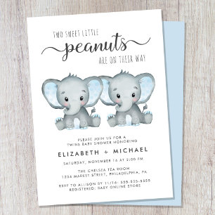 Elephant Twin Boys Couples Baby shower Kaart