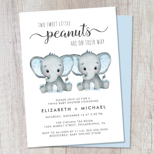 Elephant Twin Boys Couples Baby shower Kaart